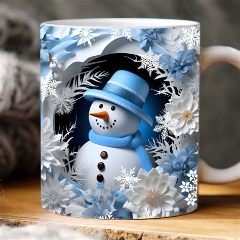 3d Christmas Mug Wrap Bundle 3d Snowman Mug Wrap Hole In Wall Mug Wrap 11oz And 15oz Mug