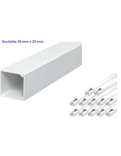 12 m Goulotte moulure électrique PVC 25 mm x 25 mm Blanc Autocollante