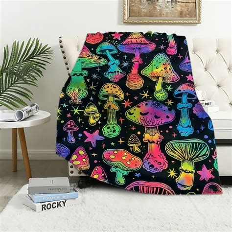 Nawypu Colorful Mushrooms Blanket Enlarged Colorful Mushroom Plush