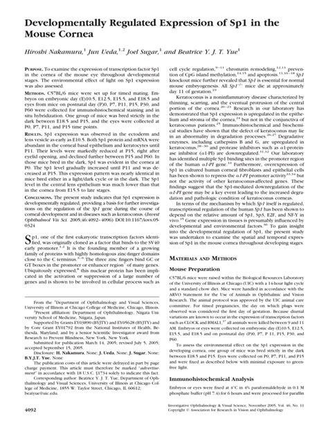 Pdf Developmentally Regulated Expression Of Sp In The Mouse Cornea