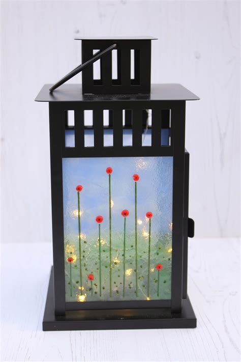 Poppy Meadow Large Lantern Sparkly Place Fused Glass