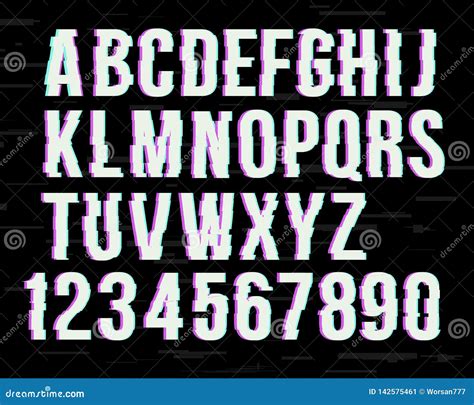 Glitch Font On Distorted Effect Latin Letters From A To Z And Numbers