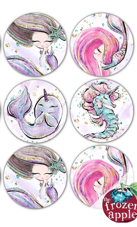 Printable Party Circles For Mermaid Party Cupcake Toppers Instant