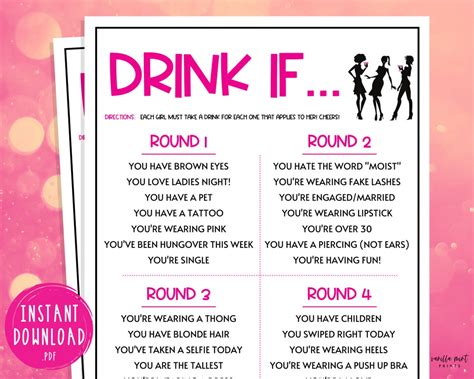 Drink If Game Ladies Night Party Games Fun Girls Night Out Girls Night