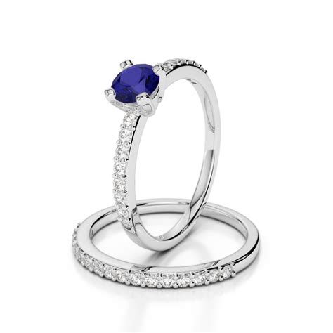 Gold Platinum Round Cut Sapphire And Diamond Bridal Set Ring Agdr 1146