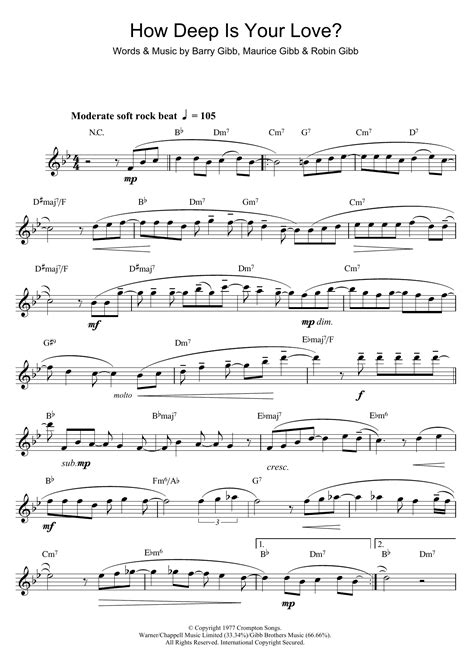 How Deep Is Your Love By Bee Gees Sheet Music For Alto Sax Solo At