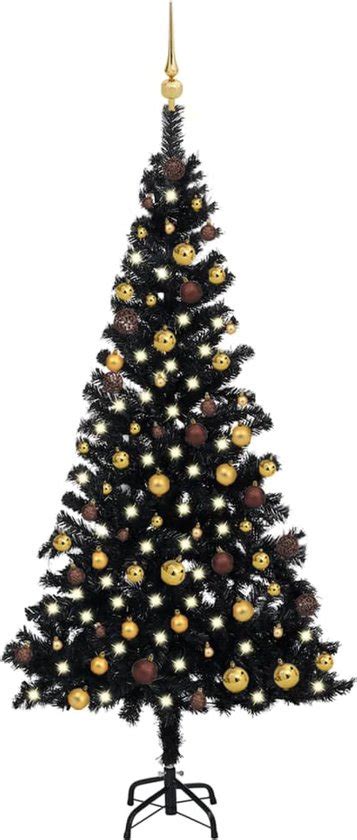 Vidaxl Kunstkerstboom Met Led S En Kerstballen Cm Pvc Zwart Bol