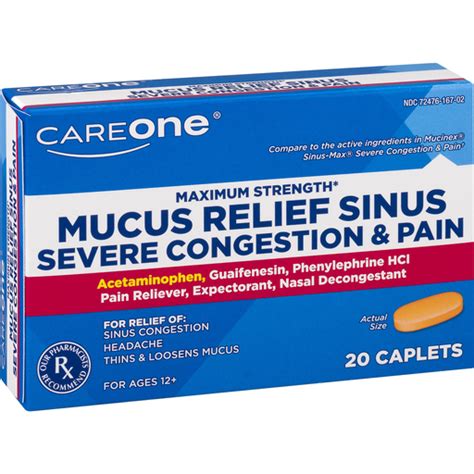 Careone Mucus Relief Sinus Maximum Strength Caplets Shop Elmer S