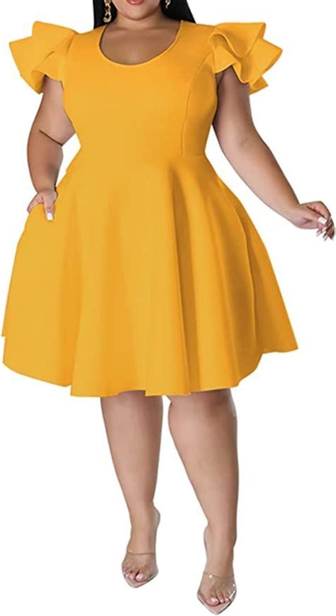 Plus Size Cape Flutter Sleeve Swing Party Dress