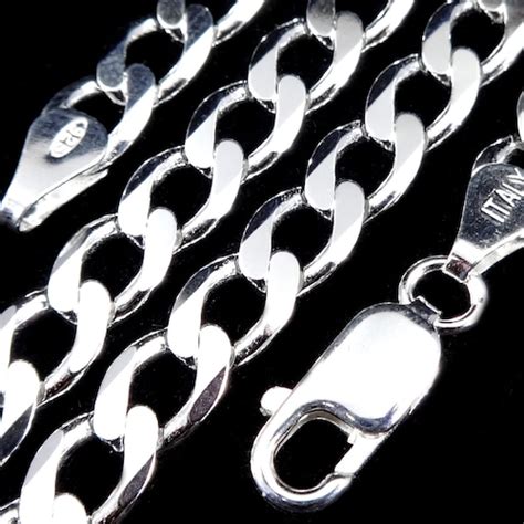 10mm Mens Solid 925 Sterling Silver Cuban Curb Link Chain Etsy