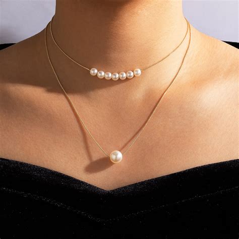 White Pearl Multi Layer Chain Choker Necklace Helloice Jewelry