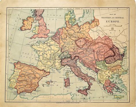 Antique Map Of Europe Map Wall Art Office Decor Vintage