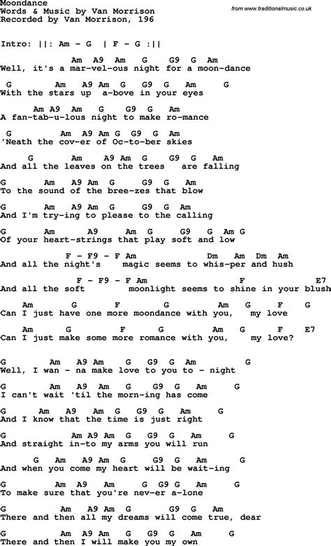 Song Lyrics With Guitar Chords For Moondance Van Morrison 1969