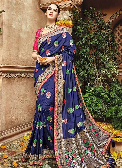 Blue Pure Banarasi Silk Wedding Saree 1213