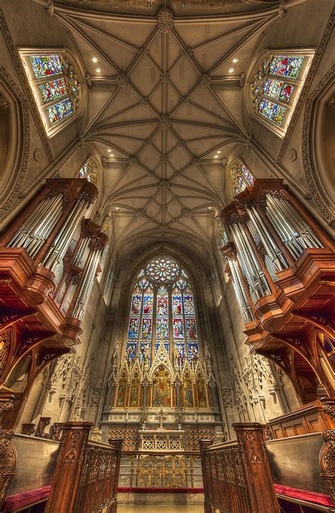 Ornate Altar And Stained Glass Windows And Ceilings At Grace Church New York City Photograph By