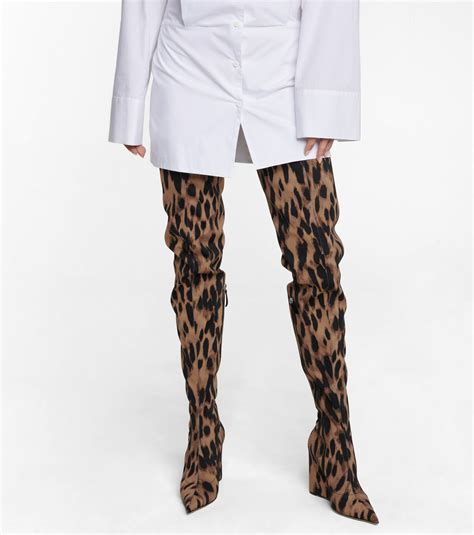 Amina Muaddi Danielle Leopard Print Over The Knee Boots Amina Muaddi