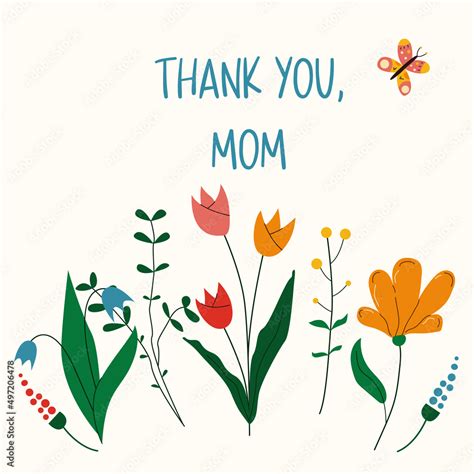 Vecteur Stock Thank You Mom Floral Greeting Card Happy Mother S Day