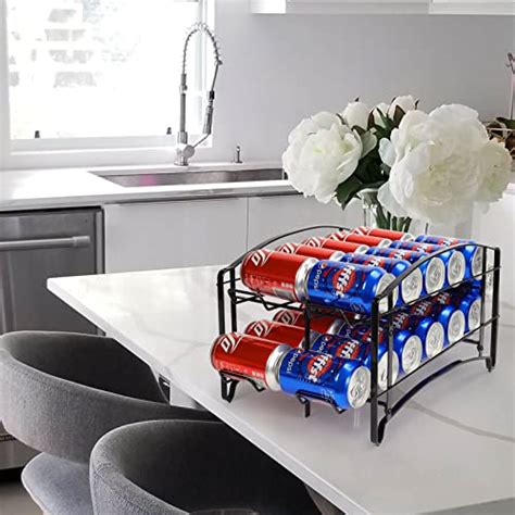 POWERUS Stackable Beverage Soda Can Dispenser Rack, 2 Tier Stackable Can Storage Organizer for ...