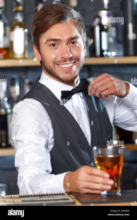 Handsome Bartender During Work Stock Photo Alamy