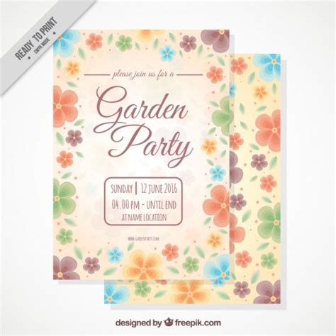 Garten party karte mit blumen und blätter Kostenlose Vektor