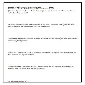 Divide Whole Numbers By Unit Fractions Word Problems Worksheets Nf