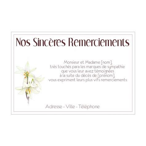 Carte Remerciement Deces Condoleances Fleur Merci gratuit à imprimer