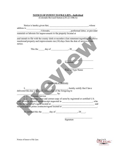 Intent To File Lien Form Colorado Us Legal Forms