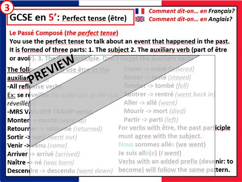 Gcse Revision Card Perfect Tense With Tre Teaching Resources