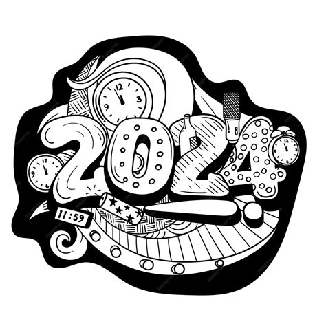 Premium Vector Typography Number Of 2024 In Doodle Art Design For