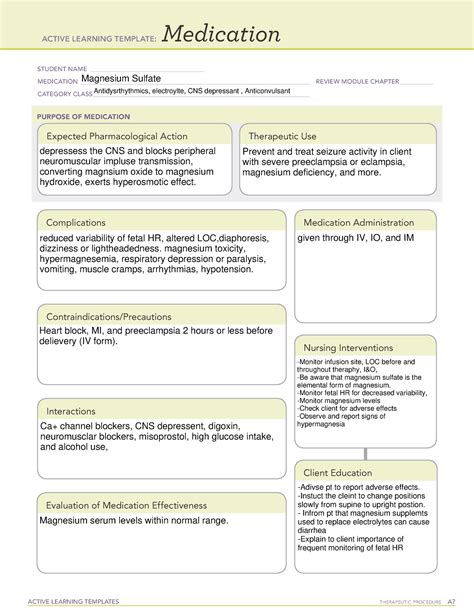 Magnesium sulfate - Medication template - ACTIVE LEARNING TEMPLATES THERAPEUTIC PROCEDURE A ...