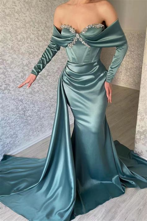 Daisda Gorgeous Sweetheart Portrait Long Sleeves Mermaid Prom Dress