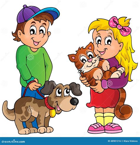 Children With Pets Theme 1 Stock Vector Illustration Of Happiness