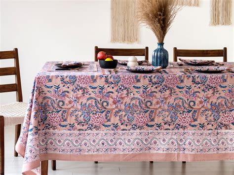 Indian Hand Block Printed Tablecloth Floral Cotton Etsy