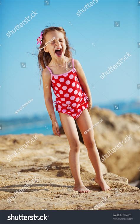 Cute Child Wearing Swimsuit Playing Beach Stock Photo 79645021