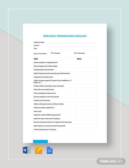 Free Termination Checklist Samples Templates In Ms Word Excel