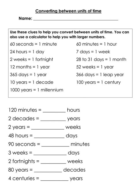 Time Conversion Worksheets