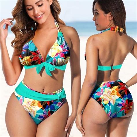 Cheap Women Sexy Plus Size High Waist Bikini Set Swimsuit Women Black