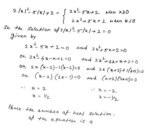 The Number Of Real Solutions Of The Equation 2x2 5x 2 0 Is