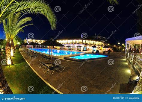 Resort Pool Area Lit at Night Stock Image - Image of resort, life: 31471311