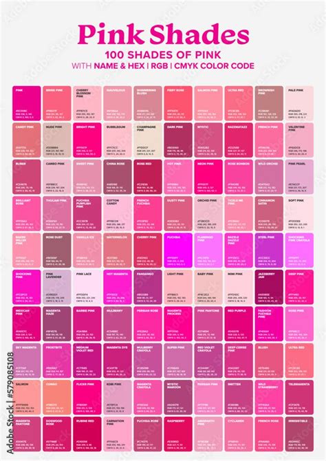 Pink Tone Color Shade Background With Code And Name Illustration Pink Swatches Color Pallete