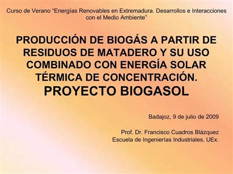 PPT Curso De Verano Energ As Renovables En Extremadura Desarrollos E