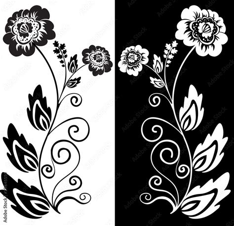 set of two black and white hand-drawn flowers Stock Vector | Adobe Stock