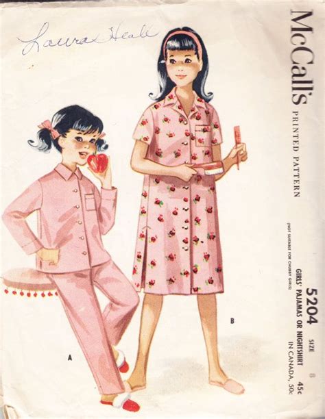 S Girl S Pajamas Or Nightgown Pattern Vintage S Etsy S