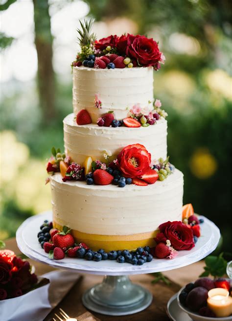 Lexica Romantic And Modern Wedding Cake With Ribbons Fruits And Flowers