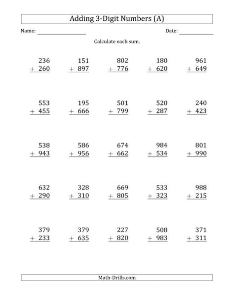 Free Printable Digit Addition With Regrouping