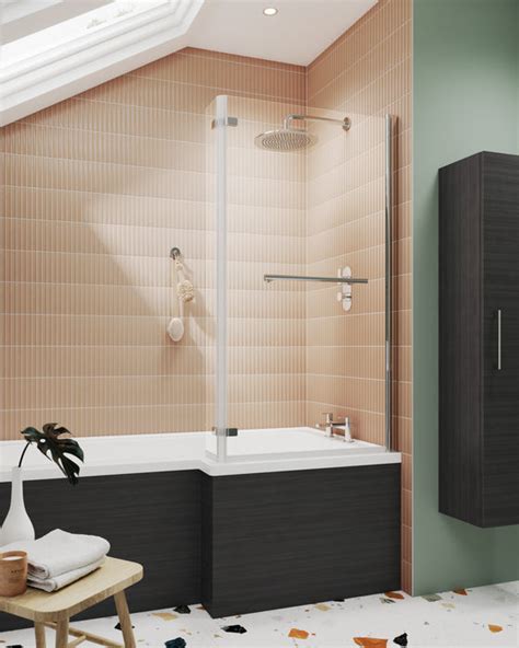 L Shaped Bath Screen Hinged With Rail — Trade Superstore Online