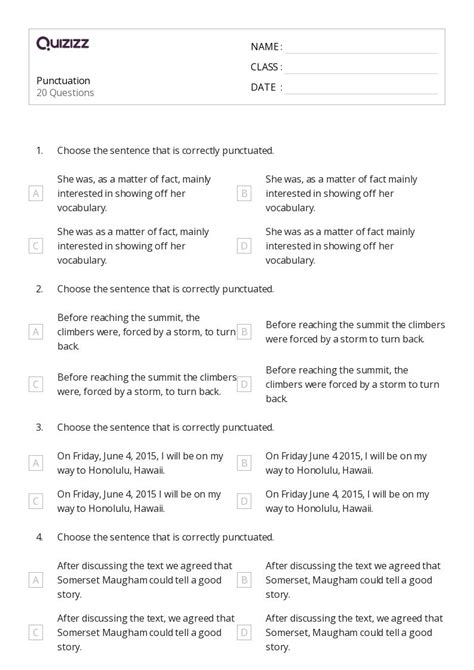 Punctuation Worksheets For Th Grade On Quizizz Free Printable