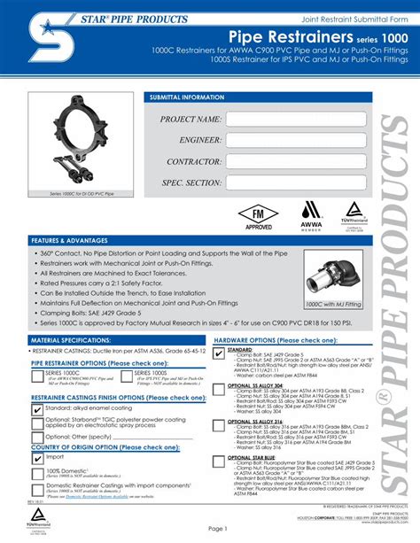 PDF Joint Restraint Submittal Form Pipe Restrainers 1000 Resraint