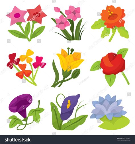 Set Nine Different Colorful Flowers Cartoon Stock Vector (Royalty Free ...