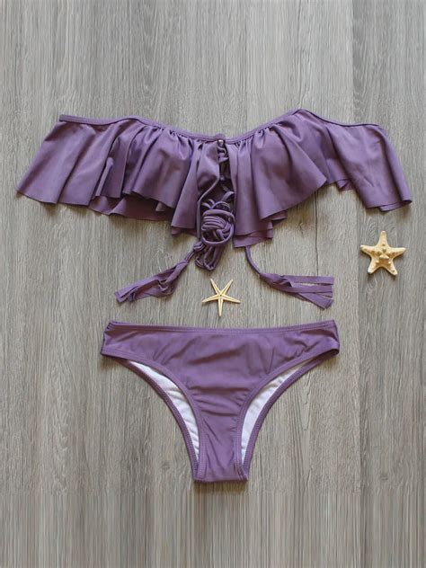 Lila Bikini Sets 2021 Bademode Frauen Sexy Push Up Rüschen Reisen Mode